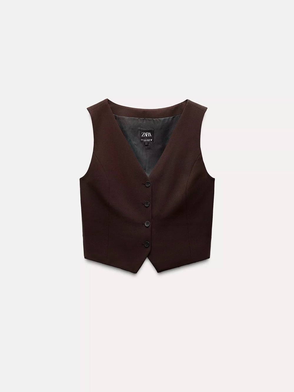 Zara Dark Brown Button-Front Tailored Vest